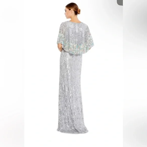 Mac Duggal Silver Sequin Gown